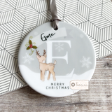 Personalised Merry Christmas Gift Boy Girl Snowflake deer Ceramic Round Decoration