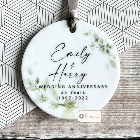 Personalised Mr & Mrs Wedding Anniversary Years Greenery Ceramic Keepsake