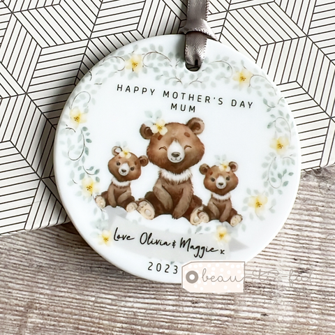 Happy Mother’s Day Mum Grandma Nan Nanna Gran Nanny Mummy Mammy Bear Greenery... Round Keepsake Hanger - Mother’s Day