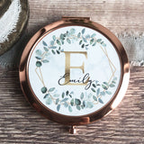 Personalised Initial and Name Geometric Greenery Rose Gold Compact Mirror