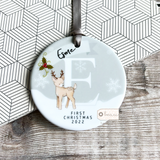 Personalised Baby’s First Christmas New Baby Boy Girl Newborn Snowflake deer Ceramic Round Decoration