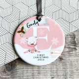 Personalised Baby’s First Christmas New Baby Boy Girl Newborn Snowflake bear Ceramic Round Decoration