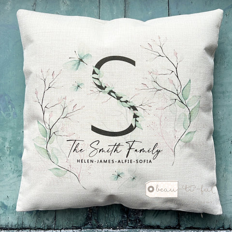 Personalised Monogram Family Names ... Greenery decorative Cushion cover