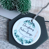 Family Christmas Botanical Round Ceramic Tree Hanger Decoration Ornament