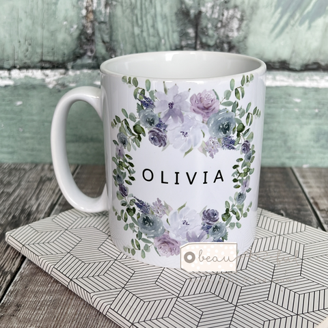 Personalised Name Lilac Floral Wreath Mug