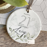 Personalised Happy Birthday Greenery Marble Style Keepsake Ornament Gift