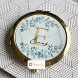 Personalised Initial and Name Geometric Greenery Rose Gold Compact Mirror