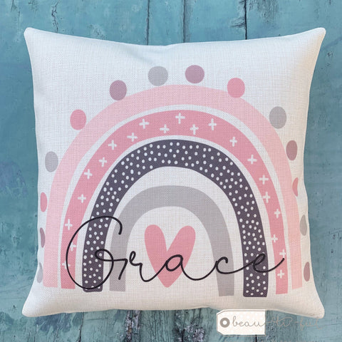 Personalised Name ... Pastel Pinks Rainbow Design Quote Cushion