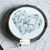 Personalised Name and Initial.. Eucalyptus Heart Design Linen Style Make Up Bag