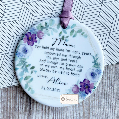 Personalised Mum You held my hand ... quote Floral Ceramic Ornament