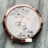 Personalised Name and Initial.. White Floral Wreath Design Linen style Make up Bag