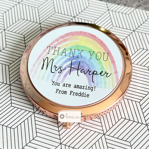 Personalised Thank You Rainbow Pocket Compact Mirror Teacher Teaching Assistant