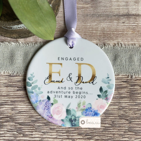 Personalised Engaged Names And so the adventure begins.. Quote Lilac Floral Greenery Keepsake