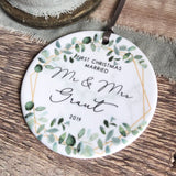 First Christmas Married Mr and Mrs Mr and Mr Mrs and Mrs Greenery Ceramic Decoration Ornament