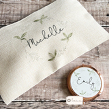 Personalised Name and Initial.. Greenery Design Linen Style Make Up Bag
