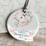 Personalised First Valentine’s Married Engaged Together Bunny Round Ceramic Hanger