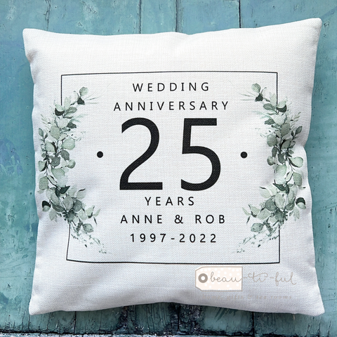 Personalised Wedding Anniversary Eucalyptus Greenery Design New Home Quote Linen Style Cushion