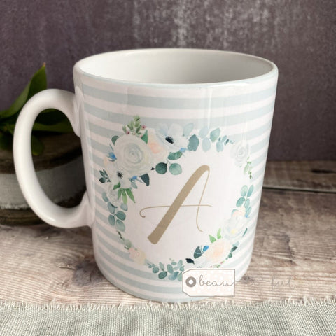 Personalised Name and Initial Stripe Floral Mug