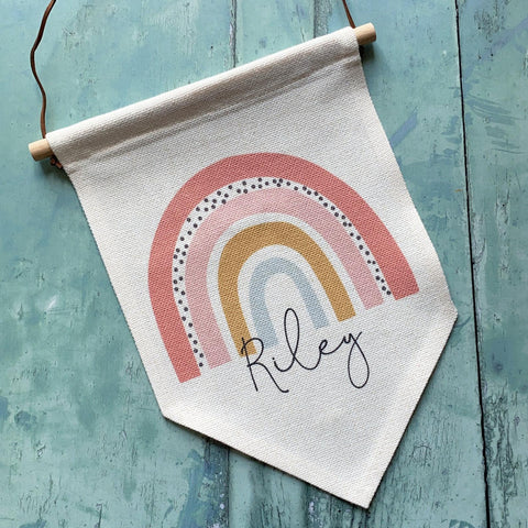 Personalised Name ... Rainbow Design Home Quote Pennant Flag