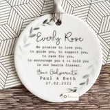Personalised Christening Baptism Godson Goddaughter Promise Botanical Ceramic Round Decoration Ornament Keepsake