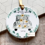 Personalised Just Married Wedding Car Sunflower Ceramic Round Decoration Ornament Keepsake