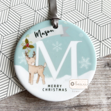 Personalised Merry Christmas Gift Boy Girl Snowflake deer Ceramic Round Decoration