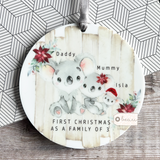 Personalised First Christmas as a family of 3 4 5 Koala Gift Boy Girl Acrylic or ceramic Round Decoration