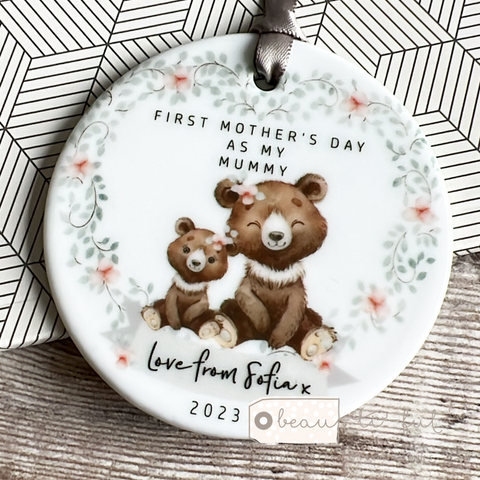 First Mother’s Day as a … Mum Grandma Nan Nanna Gran Nanny Mummy Mammy Bear Greenery... Round Keepsake Hanger - Mother’s Day