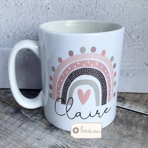 Personalised Name Pastel Pinks Rainbow Design Mug