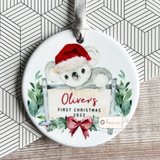 Personalised Baby Babies Baby’s First Christmas Gift Boy Girl Koala Ceramic Round Decoration