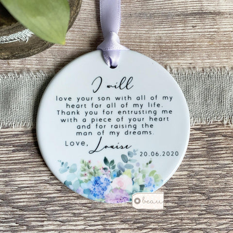 Personalised Mother of Groom Bride Thank you from Bride Groom Quote Lilac Floral Keepsake