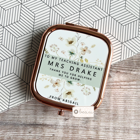 Personalised To my Teacher Floral Greenery Pocket Rectangular Compact Mirror Teacher Teaching Assistant