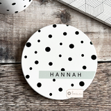 Personalised Name Polka Dot Ceramic Round Coaster