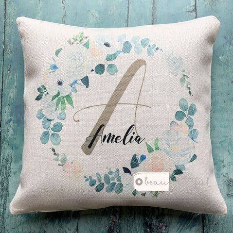 Personalised Floral Name and Initial Cushion
