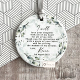 Personalised I will love your son daughter Thank you Mother of Bride Groom Quote Foliage Greenery Wreath Ceramic Keepsake