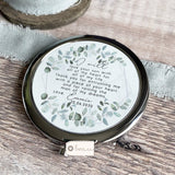Personalised Mother of Groom Bride Thank you from Bride Groom  Geometric Greenery Silver Compact Mirror