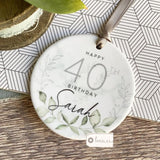 Personalised Happy Birthday Greenery Marble Style Keepsake Ornament Gift