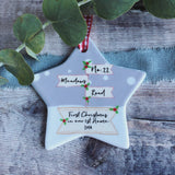 Personalised First Christmas In New Home with Address line Signpost Ceramic Star Christmas Decoration Ornament