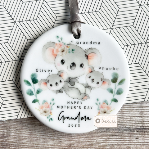 Happy Mother’s Day Mum Grandma Nan Nanna Gran Nanny Mummy Mammy Koala Greenery... Round Keepsake Hanger - Mother’s Day