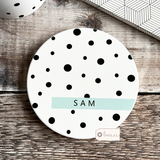 Personalised Name Polka Dot Ceramic Round Coaster