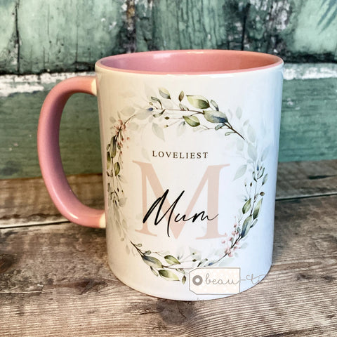 Loveliest.... Mum Grandma Sister Relative Pink Floral Greenery Ceramic Mug