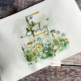 Personalised Name .. Meadow Flowers Greenery Design Linen Style Make Up Bag