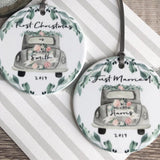 Personalised Just Married Wedding Car Ceramic Round Decoration Ornament Keepsake