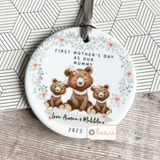 First Mother’s Day as a … Mum Grandma Nan Nanna Gran Nanny Mummy Mammy Bear Greenery... Round Keepsake Hanger - Mother’s Day
