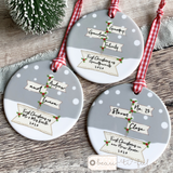 Personalised First Christmas as A Family Signpost Ceramic Round Christmas Decoration Ornament
