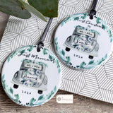 Personalised Just Married Wedding Car Ceramic Round Decoration Ornament Keepsake