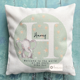 Personalised New Baby Elephant ...  Linen Style Cushion - New Born - Birth - Baby Girl Boy