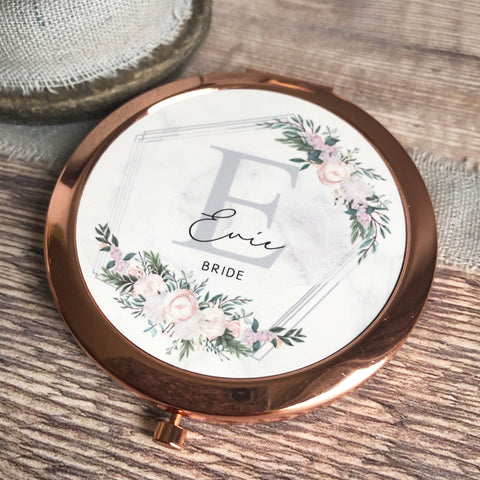 Personalised Initial and Name Floral Design Compact Mirror