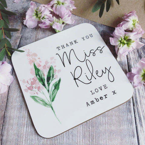 Personalised Thank You Teacher Floral Coaster
