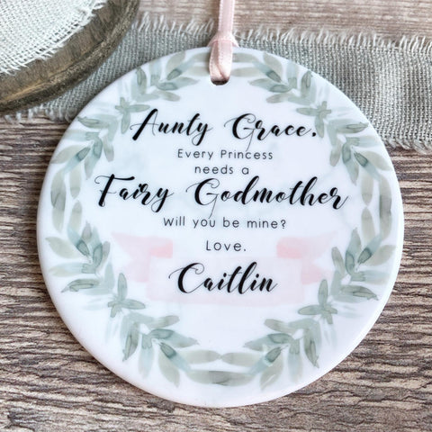 Personalised Will you be my Fairy Godmother Botanical Greenery Keepsake